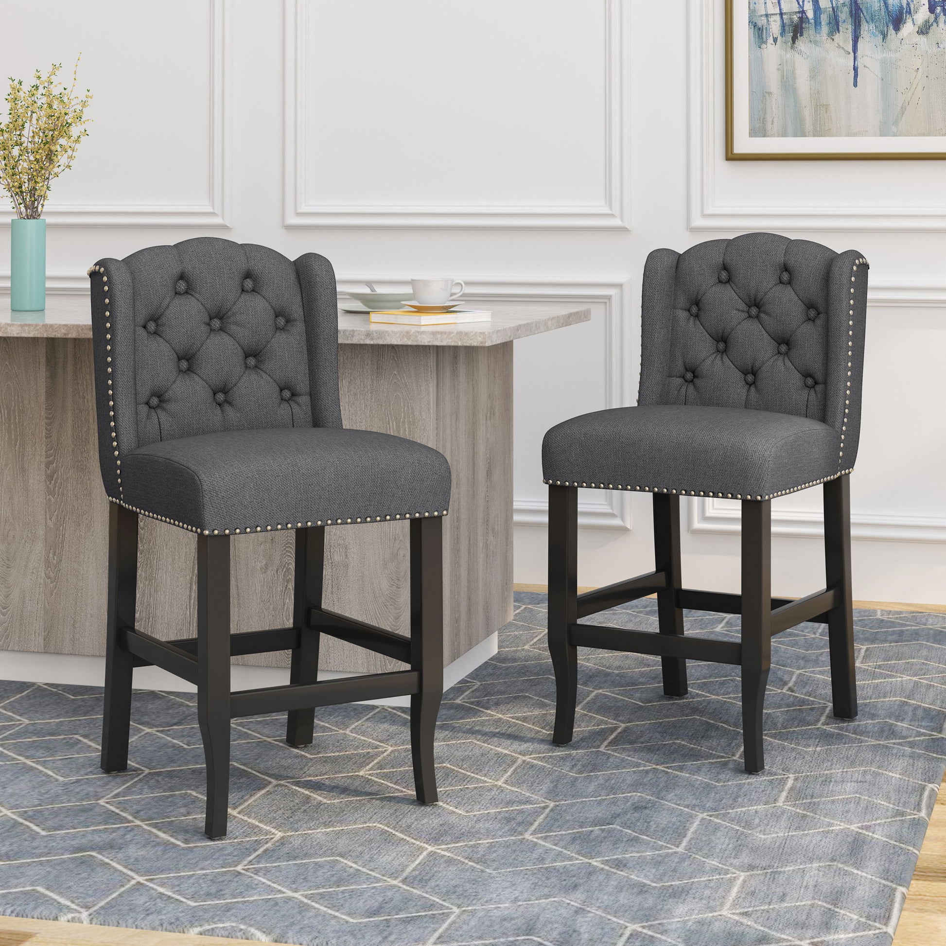 Vienna - Fabric Tufted Counter Stool With Nailhead Accents (Set of 2) Noble House