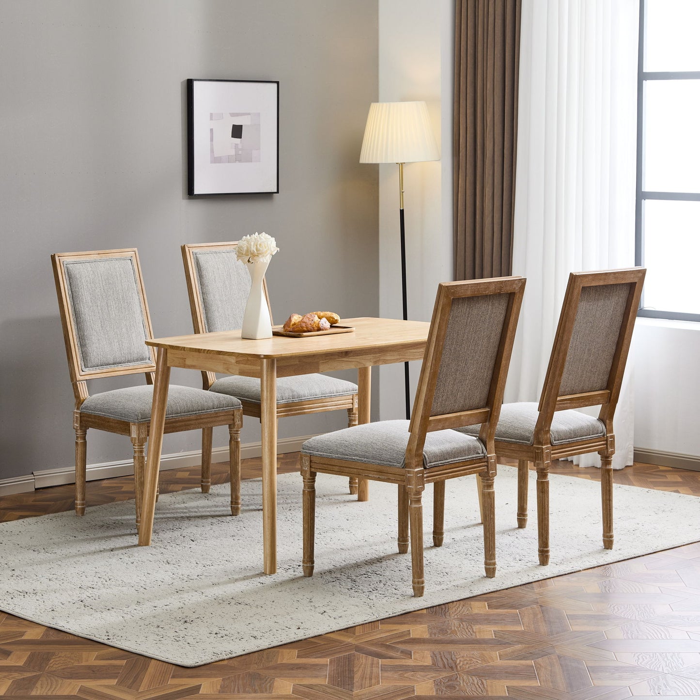 French Country Style Dining Chair With Upholstered Seating And Fluted Legs Noble House