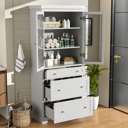 Freestanding Tall Bathroom Cabinet With Adjustable Shelves, Drawers, Soft Close Glass Doors Hearth and Haven