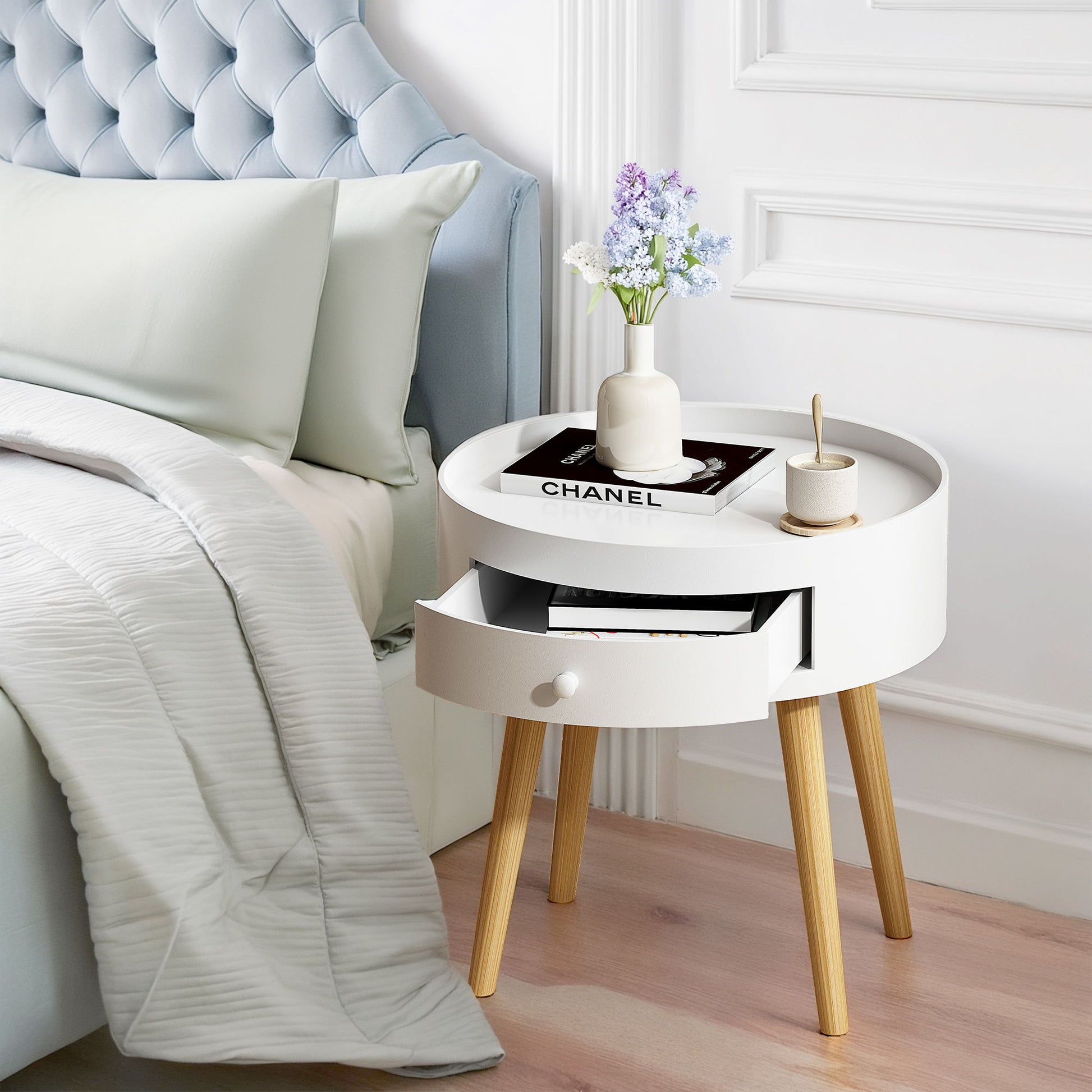 Nightstand With Storage Drawer, Bedside Table For Bedroom - White Home Essentials
