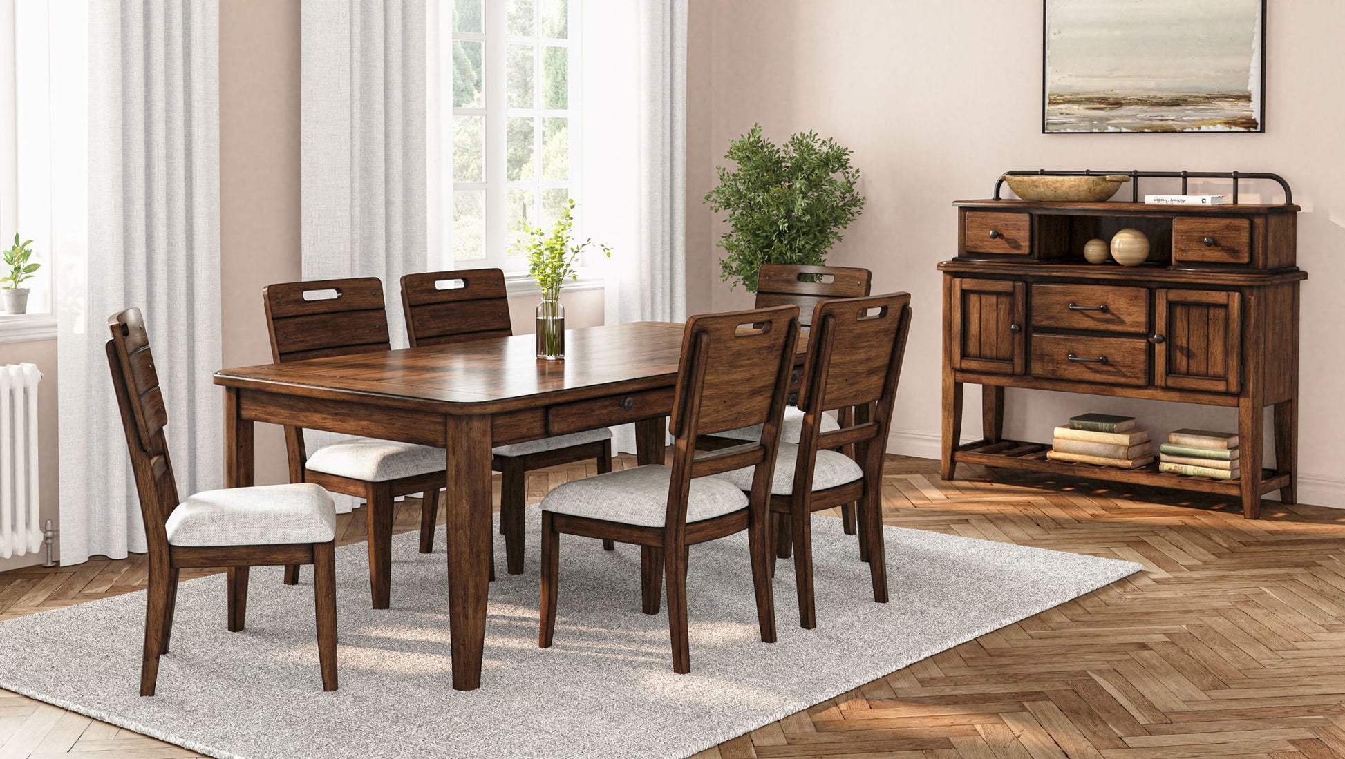 Casual Side Dining Chair Contrasting Upholstered Seat (Set of 2) - Brown Bernards Furniture