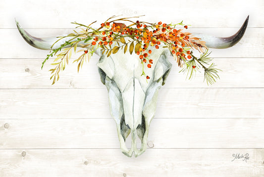 Small - Fall Steer Skull By Marla Rae - White