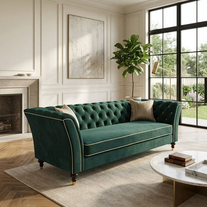 3 Person Sofa With Deep Seat, Tufted Backrest