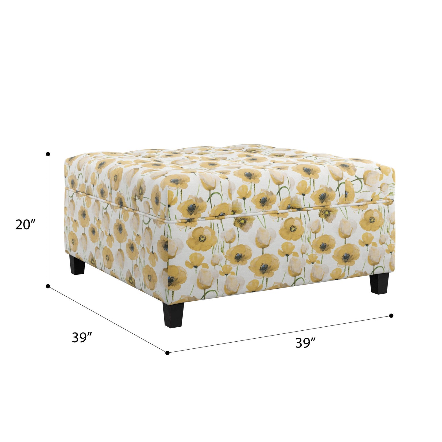 Floral Storage Ottoman With Traditional Design - Gold Emerald Home