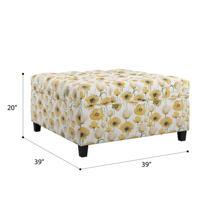 Floral Storage Ottoman With Traditional Design - Gold Emerald Home