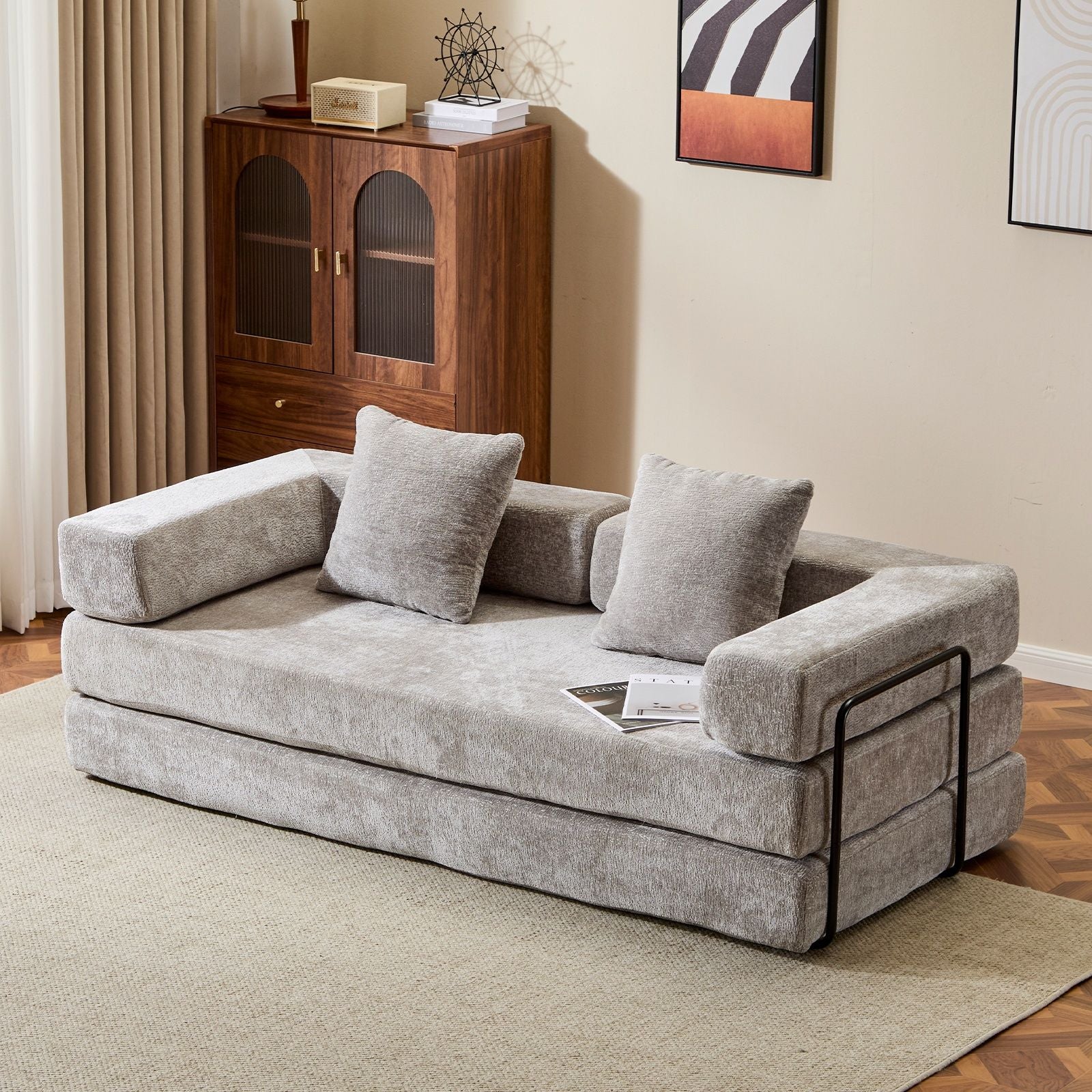 Convertible Floor Sofa Bed With Pillow Back Support Armrest Home Essentials