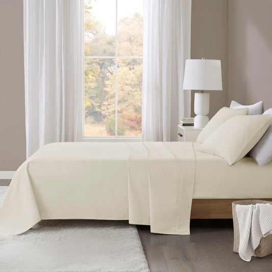 Oversized Cotton Flannel - 4 Piece King Sheet Set - Ivory Solid Beautyrest
