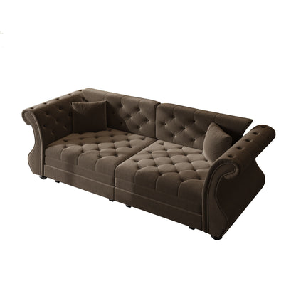 Oversized Chesterfield Pull Out Sofa Bed, Roll Arm Couch With Flower Tufting For Living Room Home Essentials