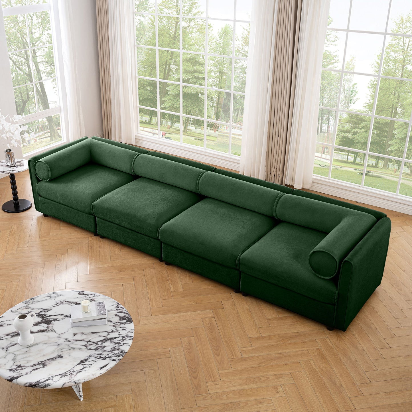 Stylish Chenille Sofa With Storage Seat And Cylindrical Backrest Home Essentials