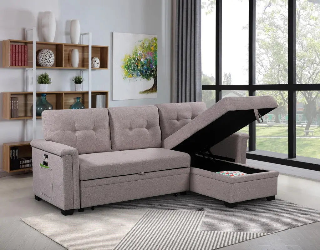 Ashlyn - Reversible Sleeper Sectional Sofa With Storage Chaise, USB Charging Ports And Pocket Lilola Home