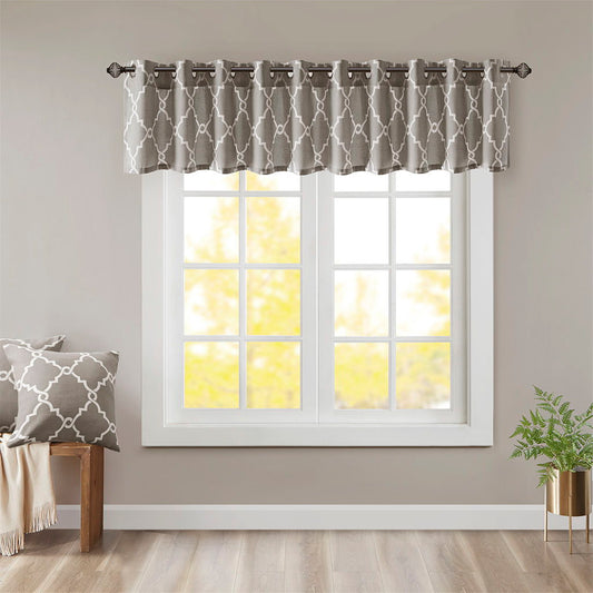 Saratoga - 18" Fretwork Print Grommet Top Window Valance - Gray