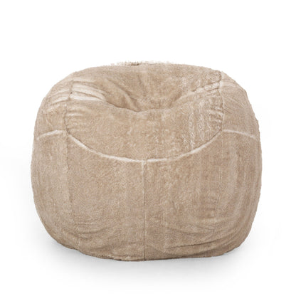 Vida - Modern 5 Foot Rounded Bean Bag - Snow White / Beige Home Essentials