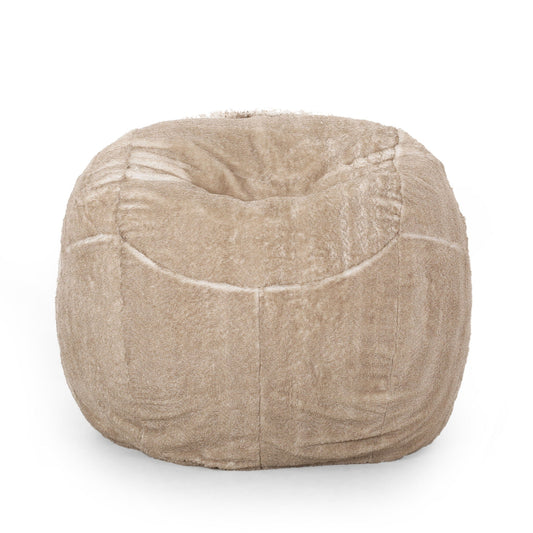 Vida - Modern 5 Foot Rounded Bean Bag - Snow White / Beige Home Essentials