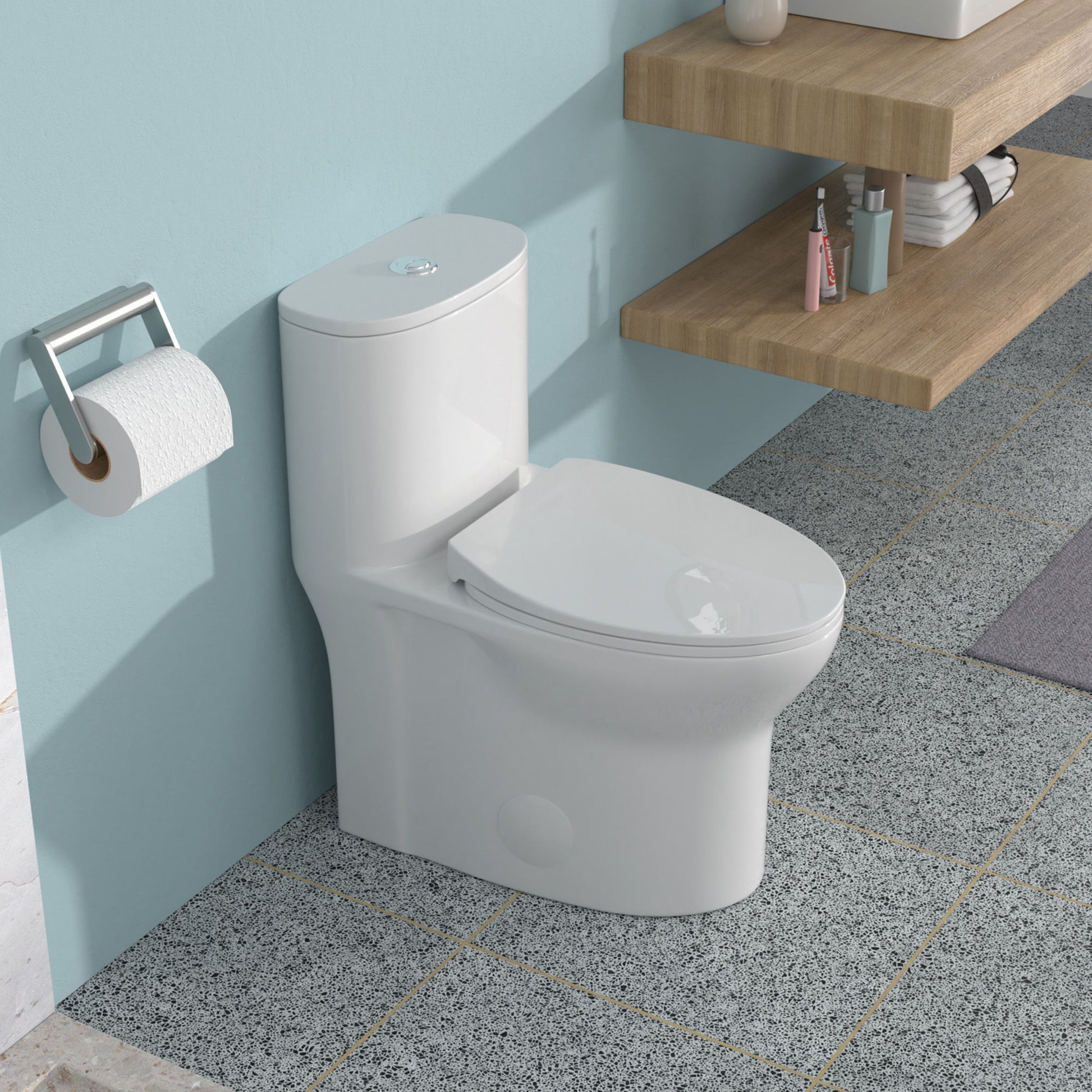 1 Piece Toilet For Bathroom, Dual Flush, Soft Closing Seat - White Daily Nest