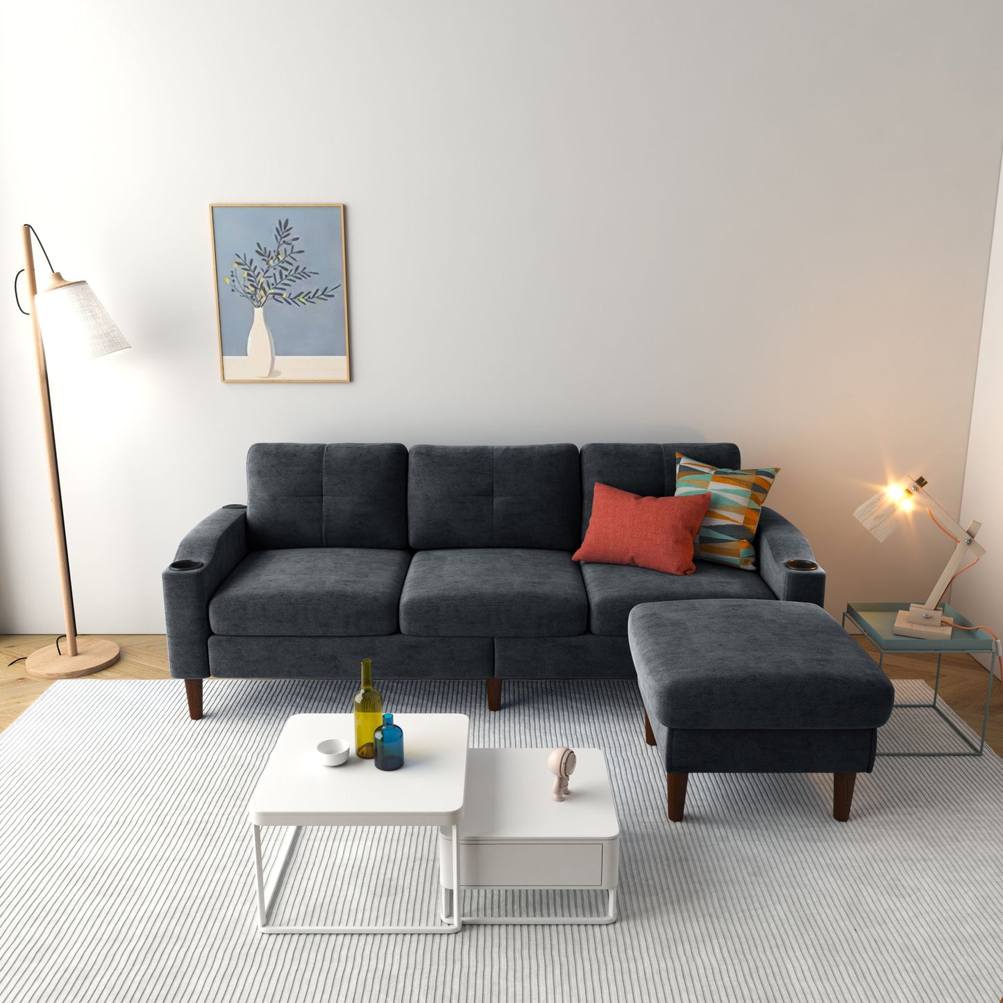 3 Seater Convertible Combination L Shaped Sofa With Footstools With Storage Home Essentials