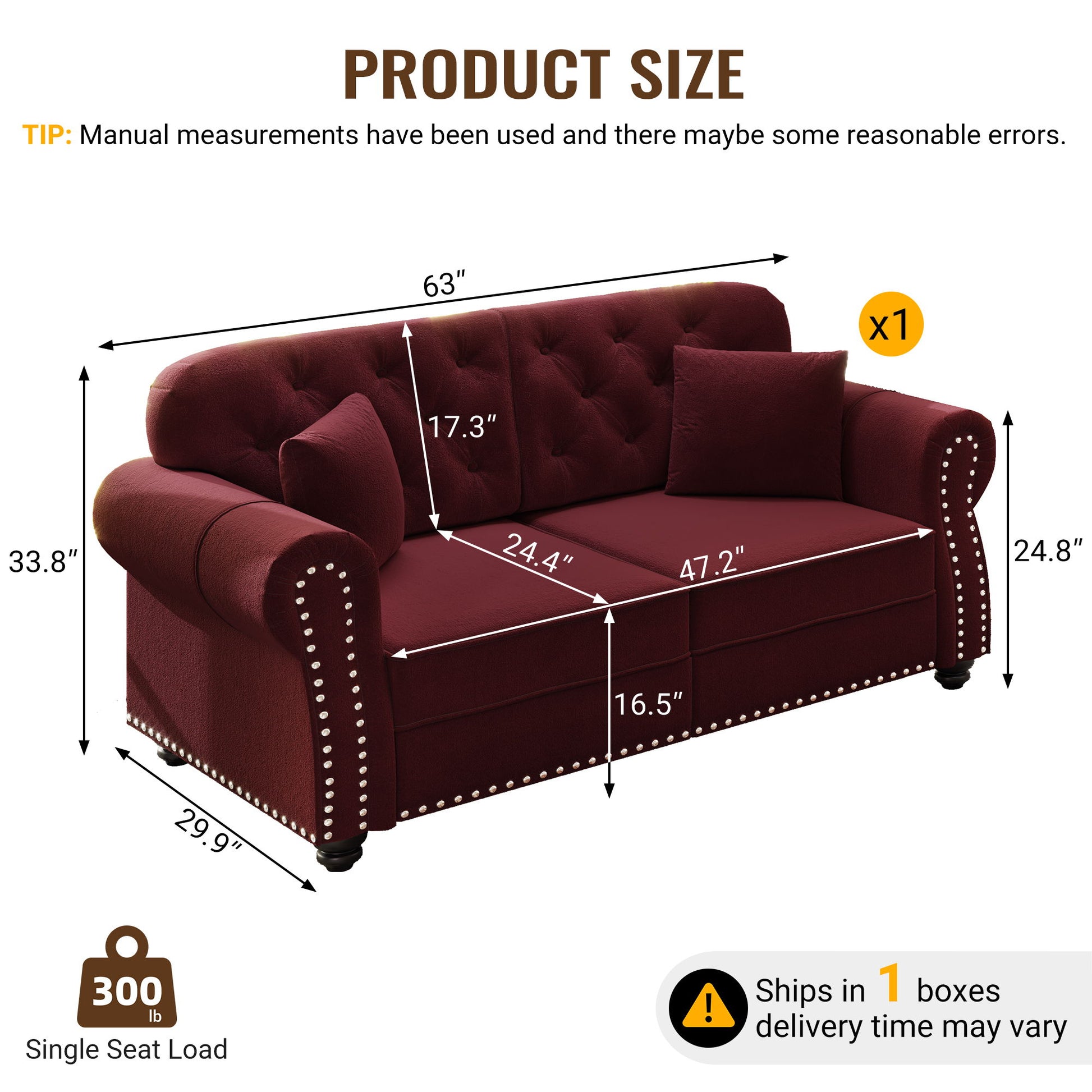Upholstered Chesterfield Sofa With Nailhead Trim And Rolled Armrests Home Essentials