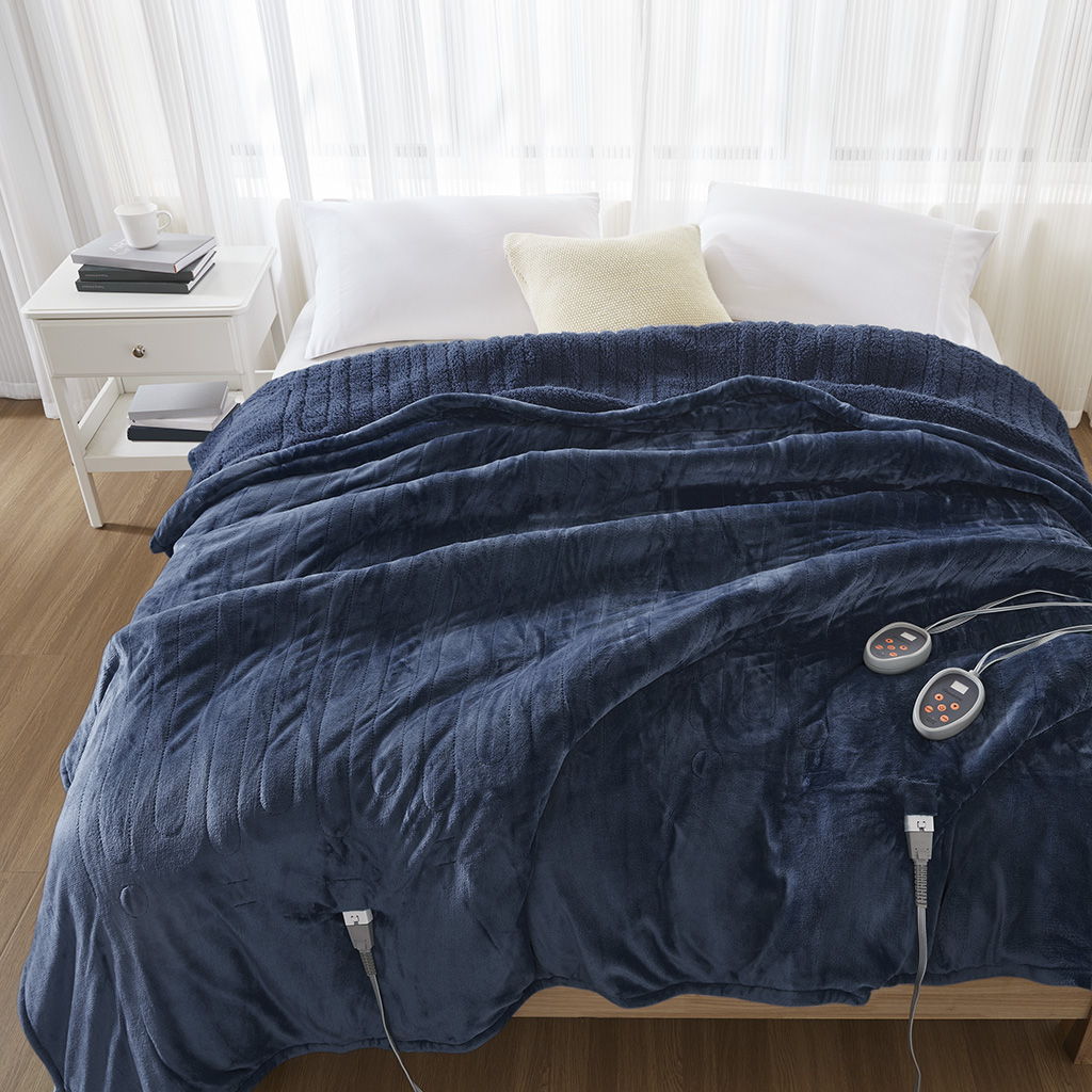 Heated Microlight to Berber - Queen Blanket - Indigo Beautyrest