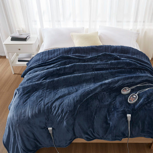 Heated Microlight to Berber - Queen Blanket - Indigo Beautyrest