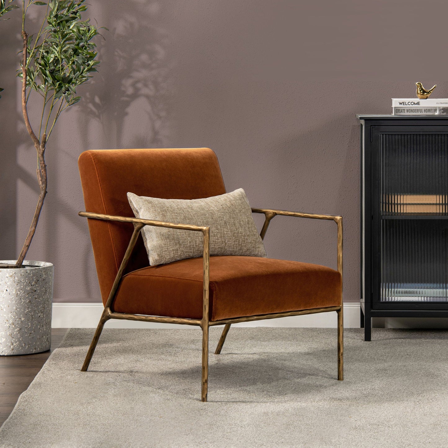 Aerin - Hammered Brass Upholstered Accent Arm Chair Jennifer Taylor Home