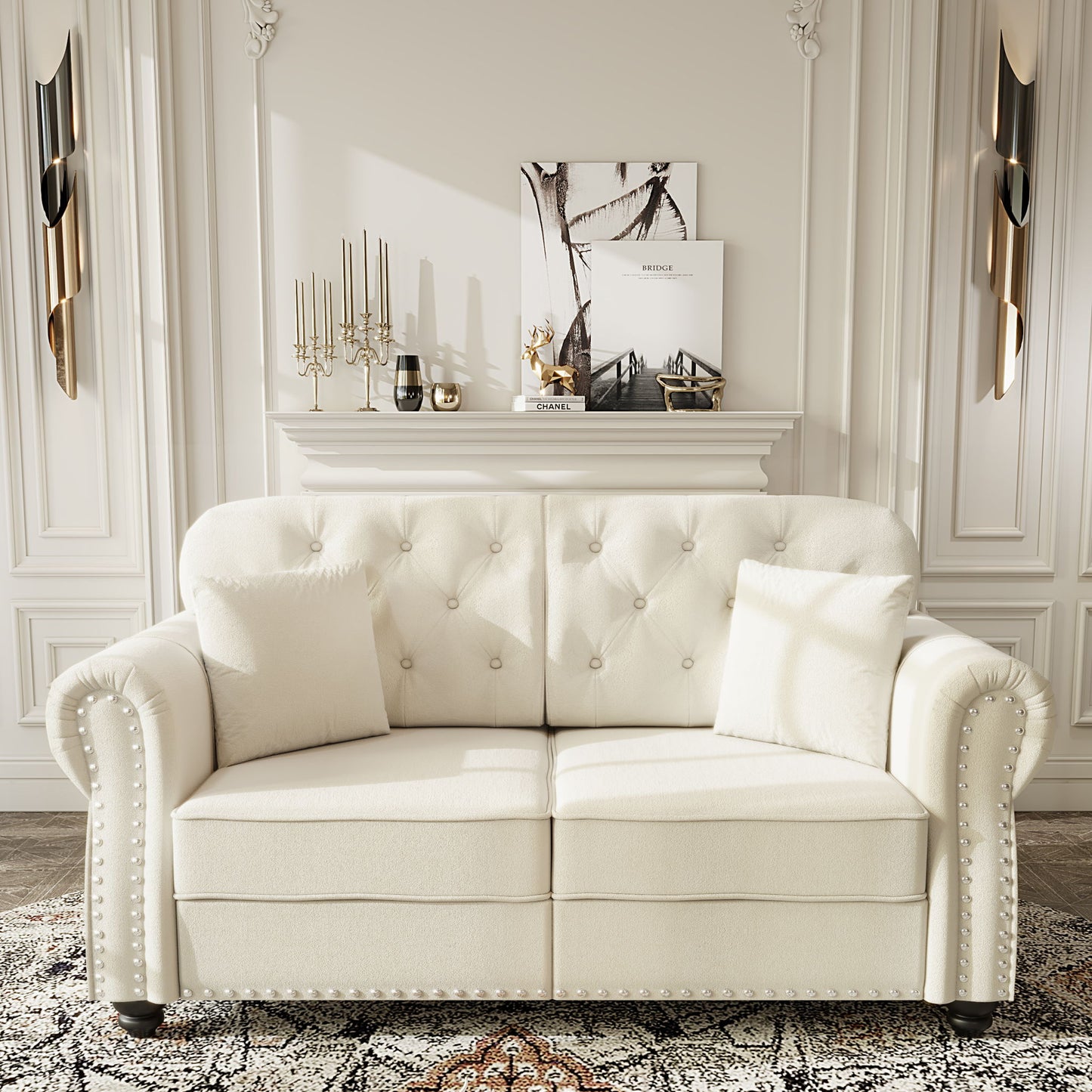 Upholstered Chesterfield Sofa With Nailhead Trim And Rolled Armrests Home Essentials