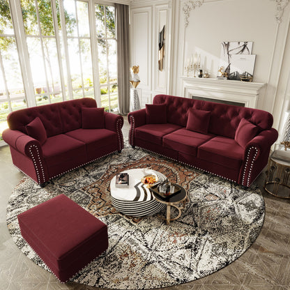 Upholstered Sofa Set With Nailhead Trim And Rolled Armrests, Includes Pillows Home Essentials