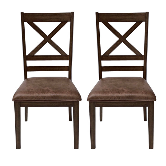 Country Style Dining Chairs (Set of 2) With Cross Back Design - Brown Noble House