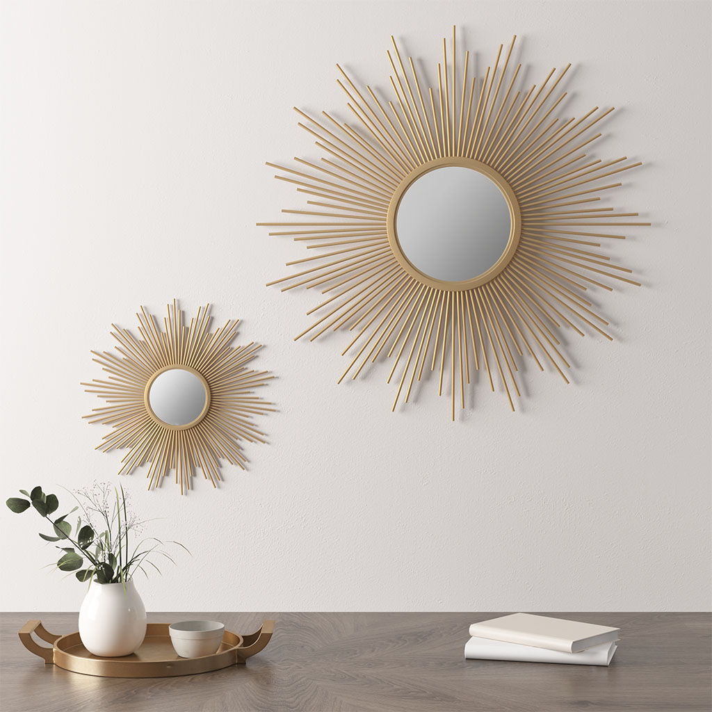 Fiore - Round Sunburst Wall Decor Mirror - Gold