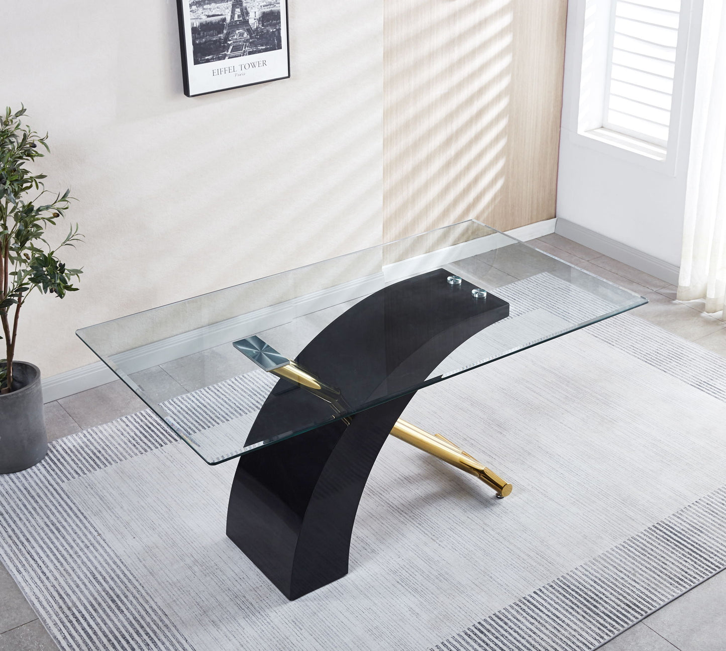 Stylish Dining Room Table, Luxury Glass Top Dining Table, Modern Design For Your House - Black Home Essentials