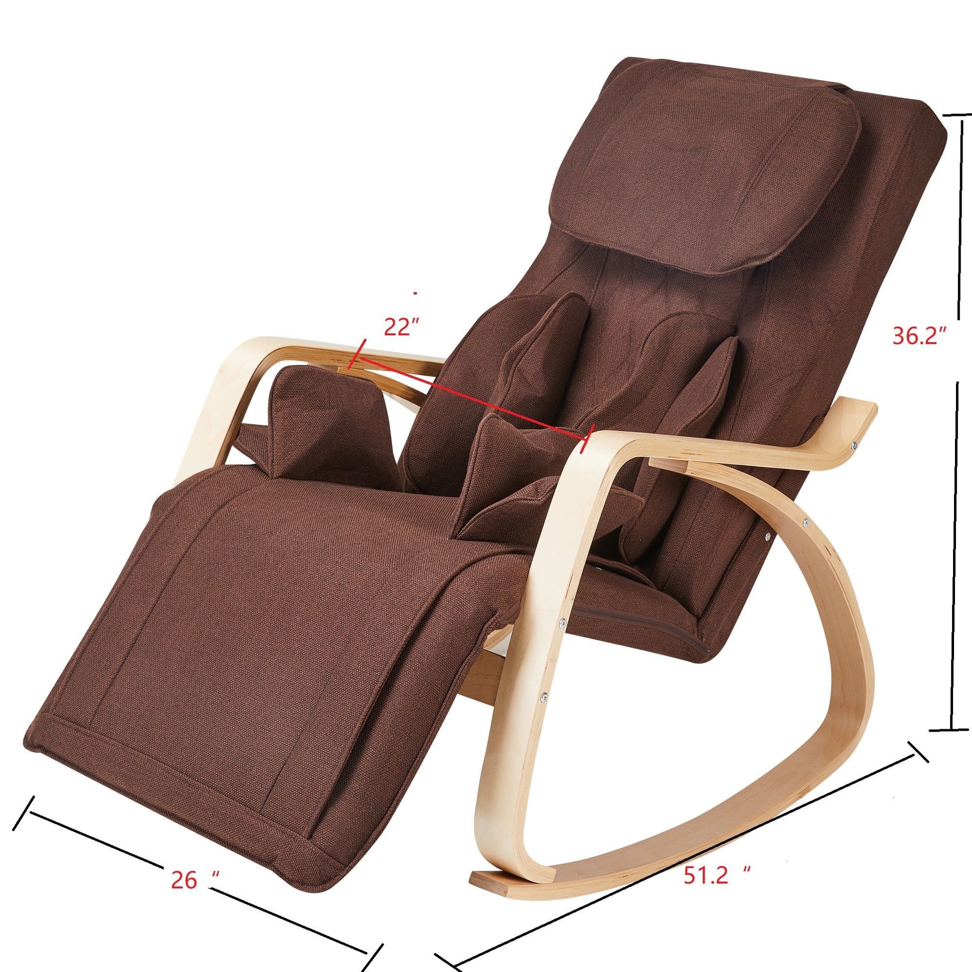 Comfortable Relax Rocking Chair With Full Massage Function Cotton Fabric Air Pressure - Brown Home Essentials