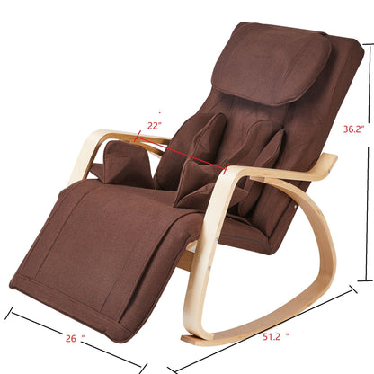 Comfortable Relax Rocking Chair With Full Massage Function Cotton Fabric Air Pressure - Brown Home Essentials