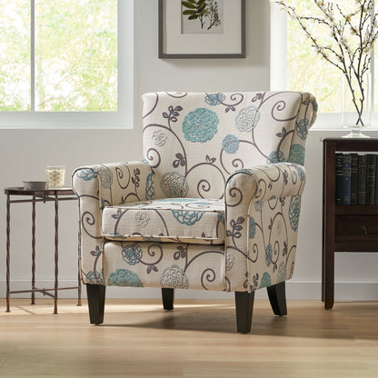 Upholstered Chair With Floral Pattern Design And Solid Wood Legs - Multi Color Noble House