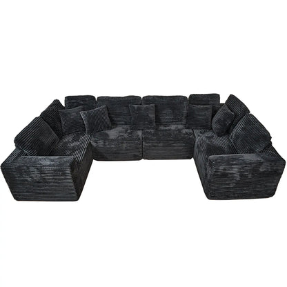 Modular U-Shaped Sectional Sofa, 6 Seater Chaise Lounge With Reversible Design - Black Home Essentials