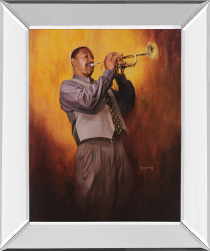 Trumpet Player - Mirror Framed Print Wall Art - Dark Gray