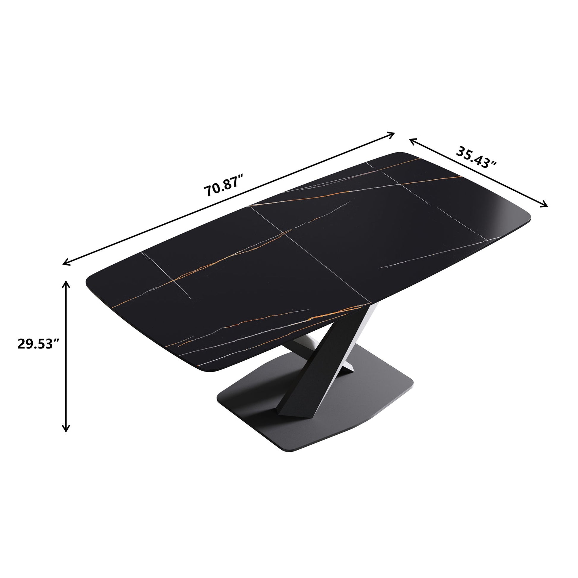 70.87" Modern Artificial Stone Black Curved Black Metal Leg Dining Table, Can Accommodate 6-8 People - Black Home Essentials