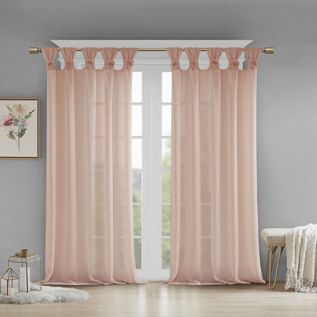 Rosette - 95" Floral Embellished Cuff Tab Top Solid Window Panel - Blush Madison Park