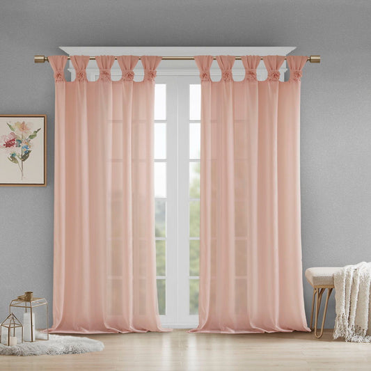 Rosette - 63" Floral Embellished Cuff Tab Top Solid Window Panel - Blush Madison Park
