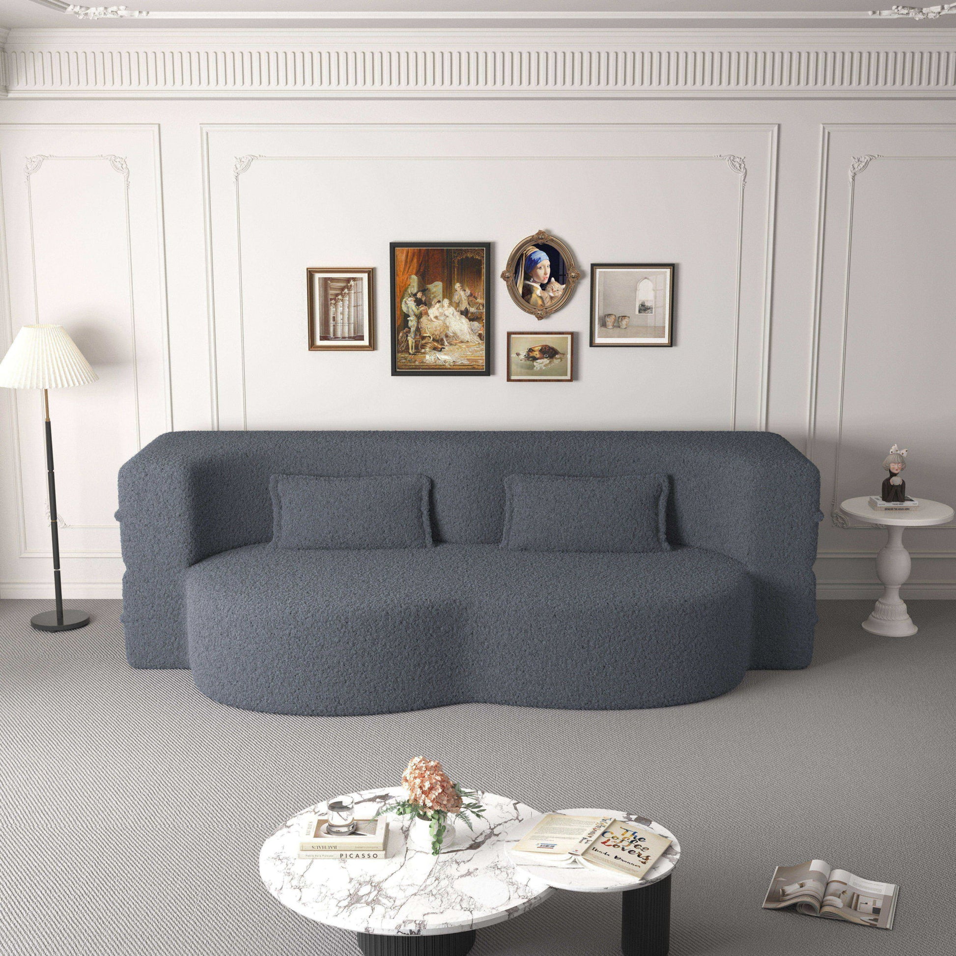Modern Floor Sofa, With 2 Pillows, Convertible Teddy Fabric Foam Filled Bed Home Essentials