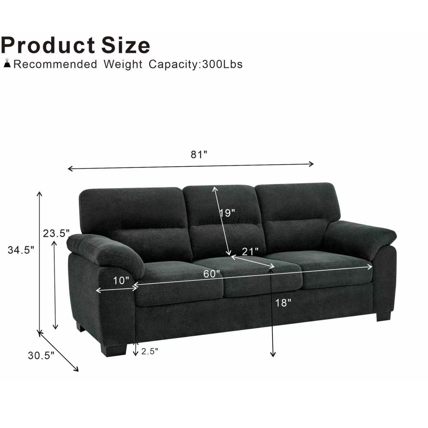 3 Seater Sofa With Padded Armrests And Triangular Leg Home Essentials
