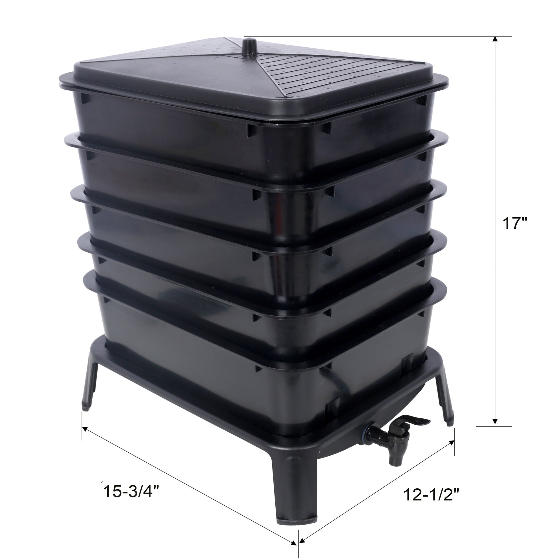 Eco Friendly 5 Layer Worm Compost Bin With 50L Capacity, Easy Setup Plastic Worm Farm Kit - Black Daily Nest