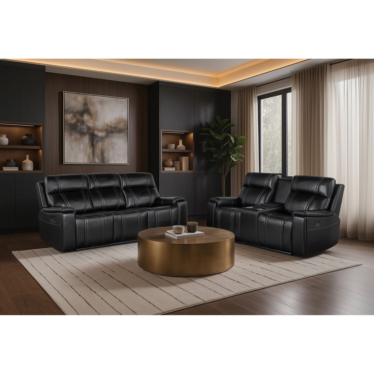 Gary - Power Reclining Sofa With Pillow Top Arms, Hidden Cup Holders - Black Global Furniture USA