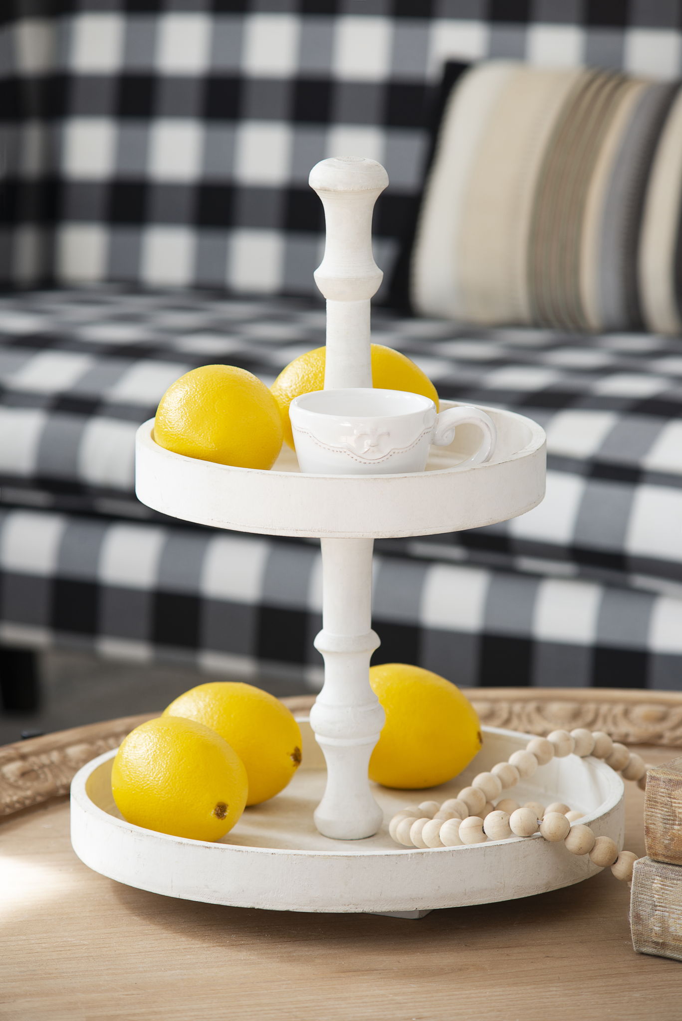 Two Tiered Round Wooden Tray - White Daily Nest