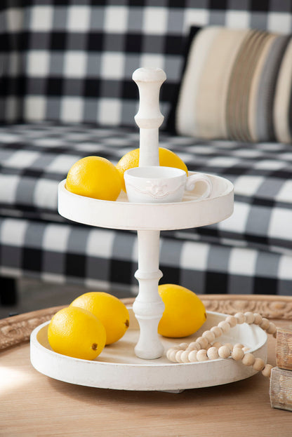 Two Tiered Round Wooden Tray - White Daily Nest