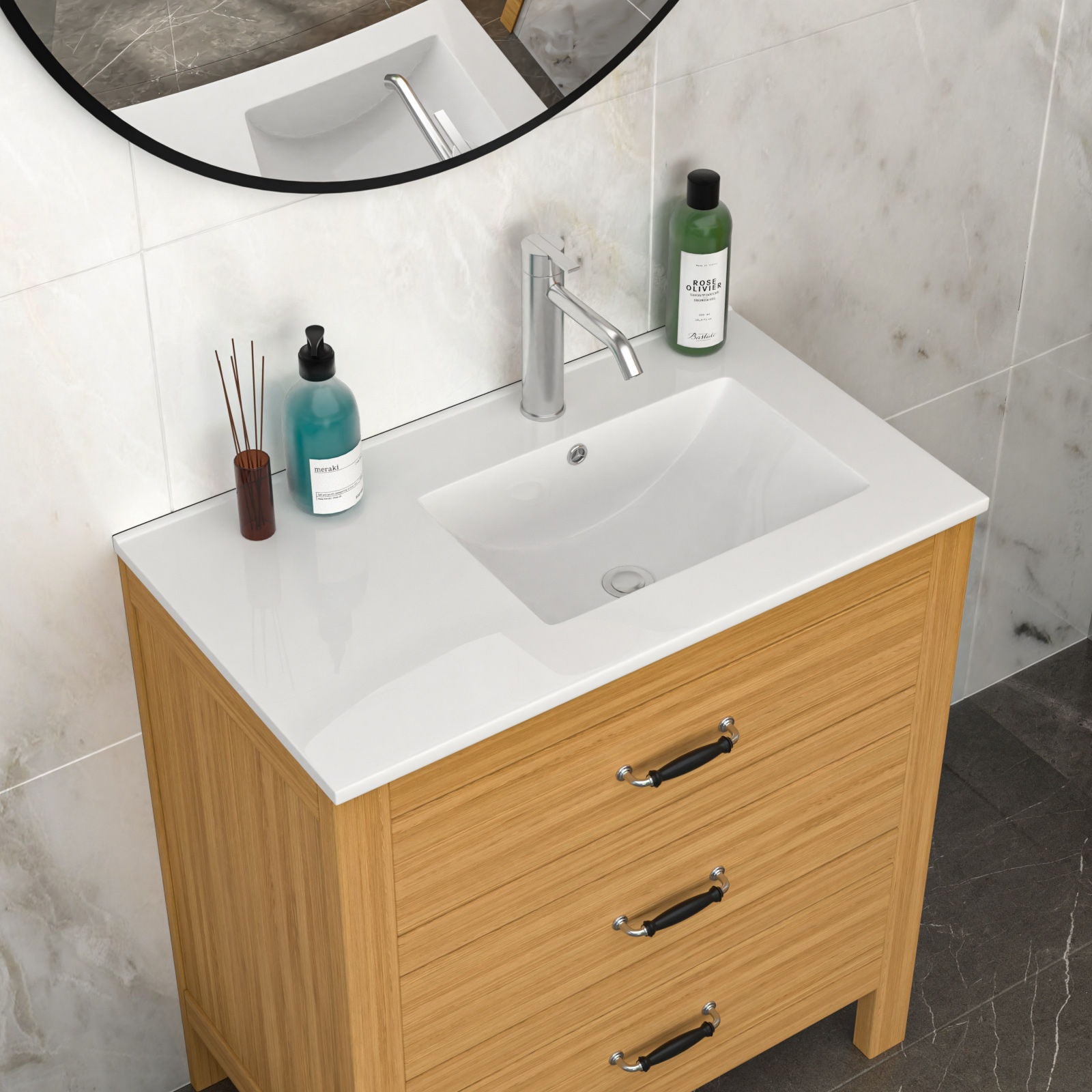 Rectangular Single Vanity Top With 1 Faucet Hole And Overflow, 32" X 18", Spacious Left Countertop For Storage - White Daily Nest