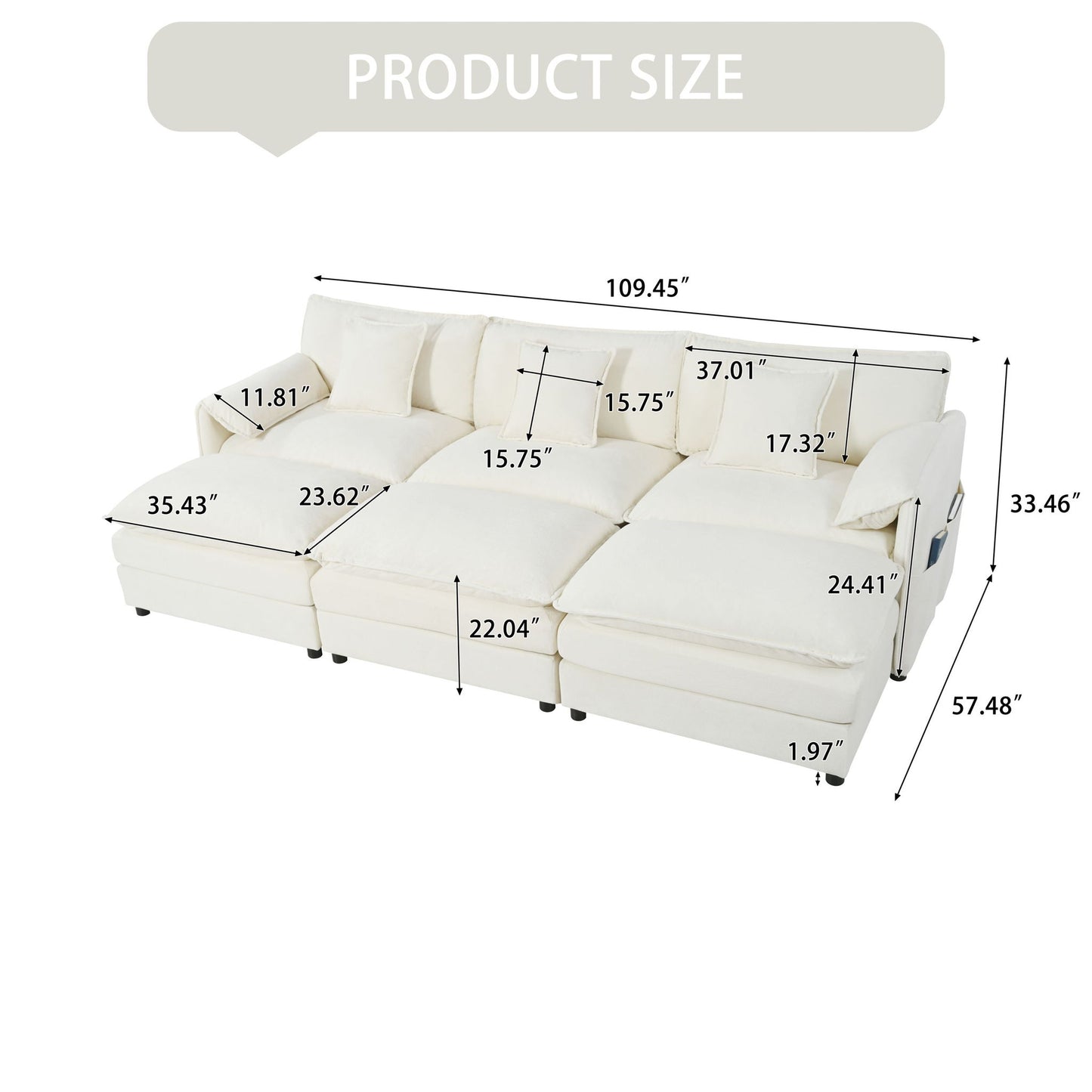 Modern Comfy Deep Seat Modular Sectional Sofa Cloud Couch With Ottoman Home Essentials