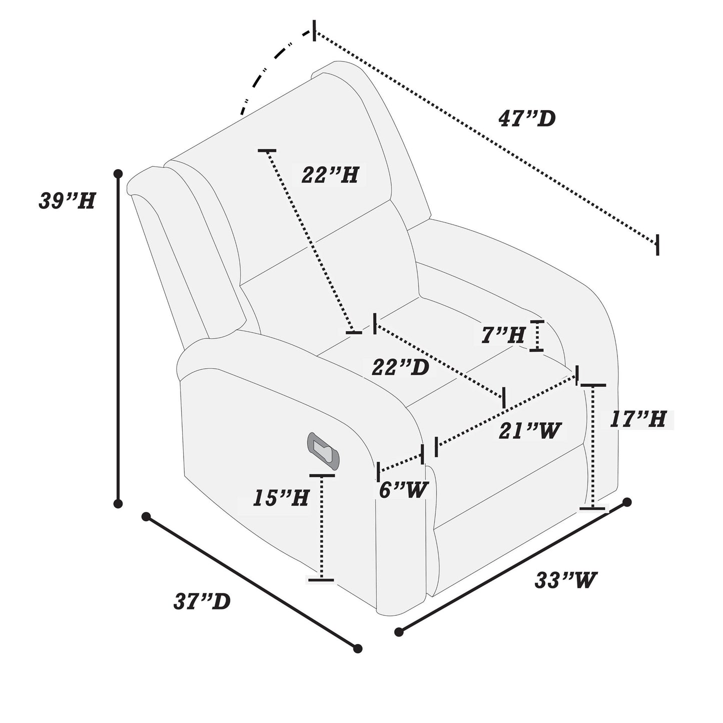 Modern Style Manual Recliner With Square Arms And Tufted Design Home Essentials