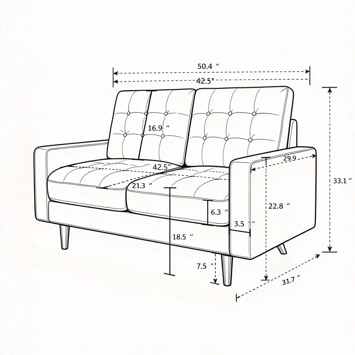 Loveseat Sofa, Tufted Back Upholstered 2 Seat Couch US Pride