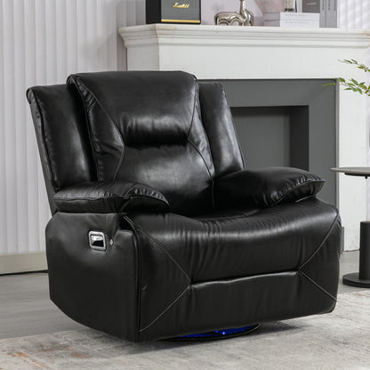 360° Swivel And Rocking Home Theater Recliner Manual Recliner Chair With A LED Light Strip For Living Room Hearth and Haven