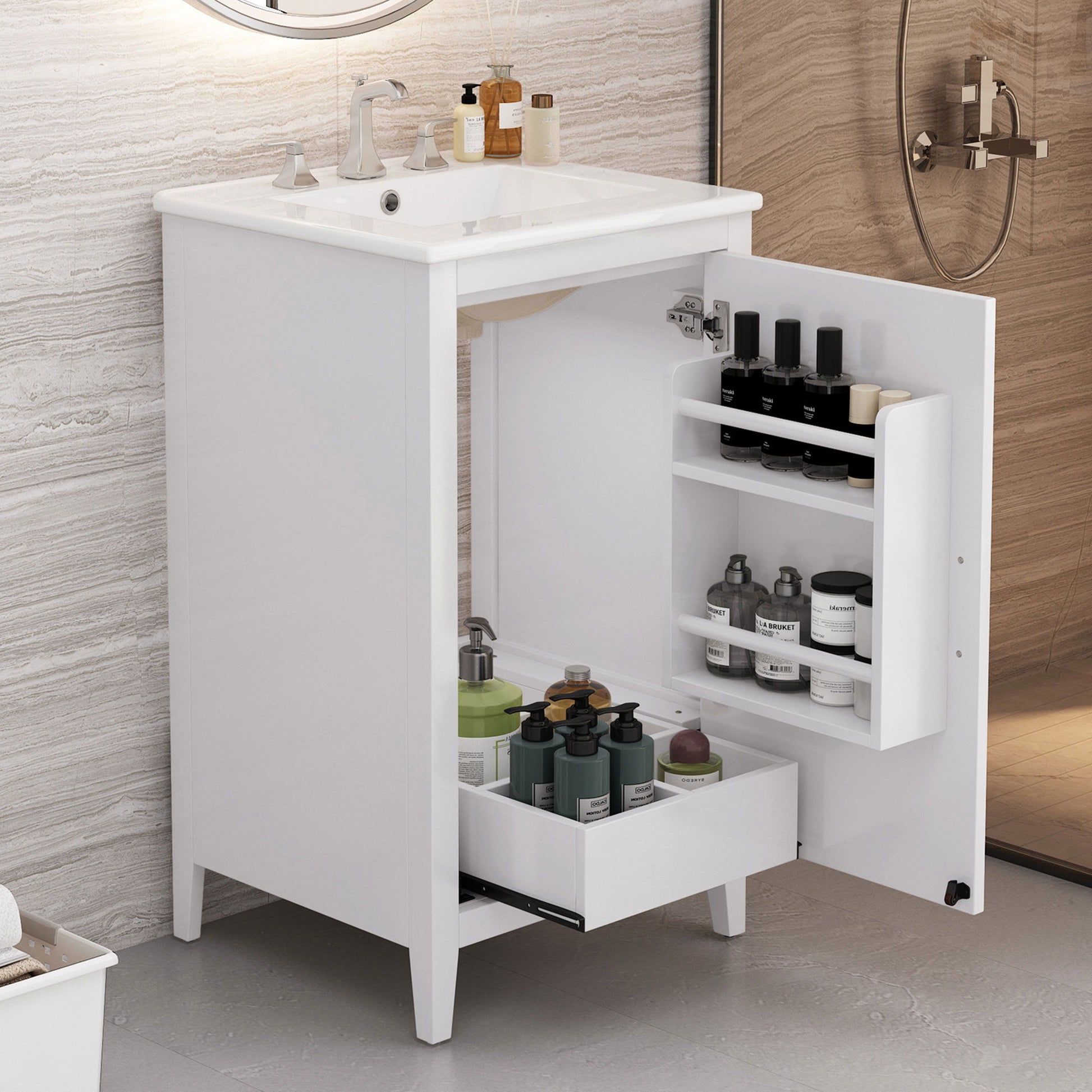 Modern Bathroom Vanity With Sink, Functional Drawer, Soft- Closing Door Noble House