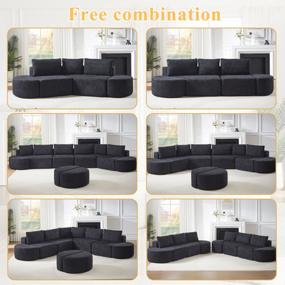 V - Shaped Modular Sofa Set & 3 Pillows And 2 Curved Ottomans For Living Rooms - Black Home Essentials