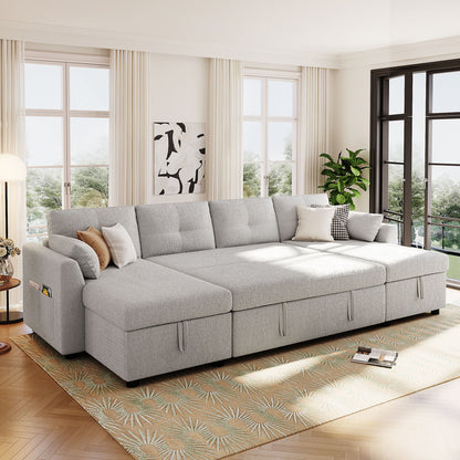 U-Shaped Sectional Sofa Bed With Storage And USB Ports Hearth and Haven